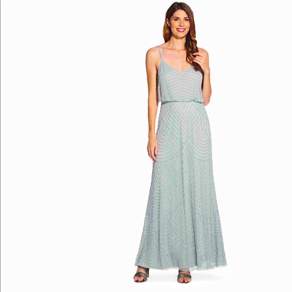 Adrianna Papell Art Deco Beaded Blouson Gown, Mint, size 4
